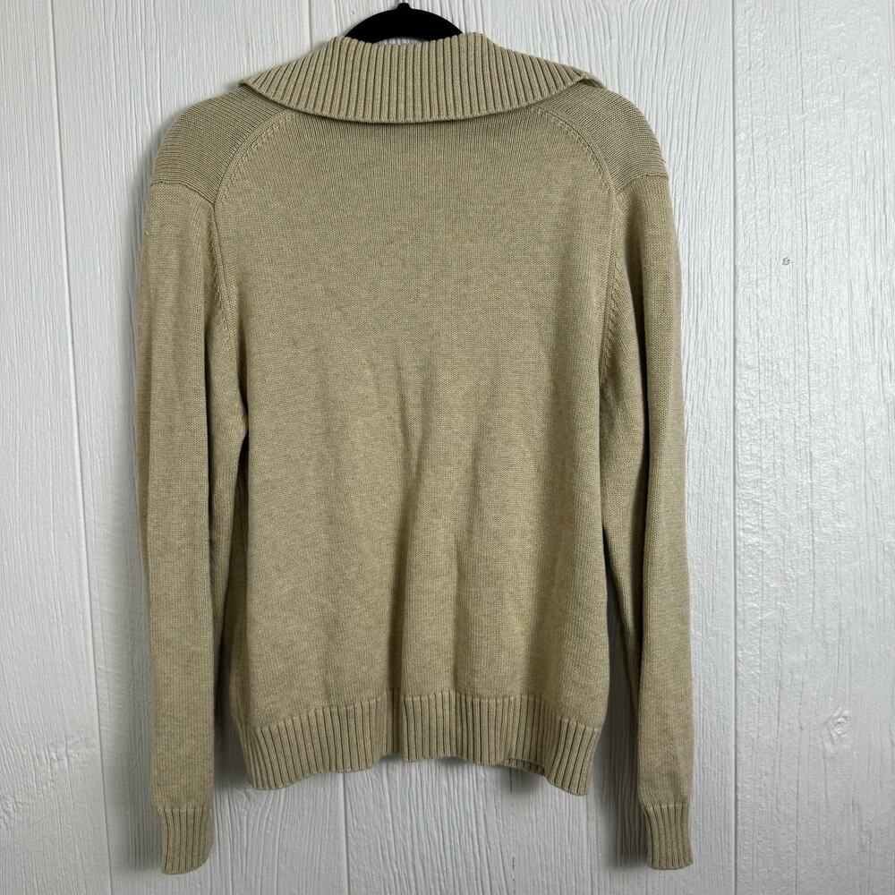 Lands' End Collared V-Neck Sweater Tan Youth Large 14-16 Preppy 100% Cotton - Picture 3 of 8